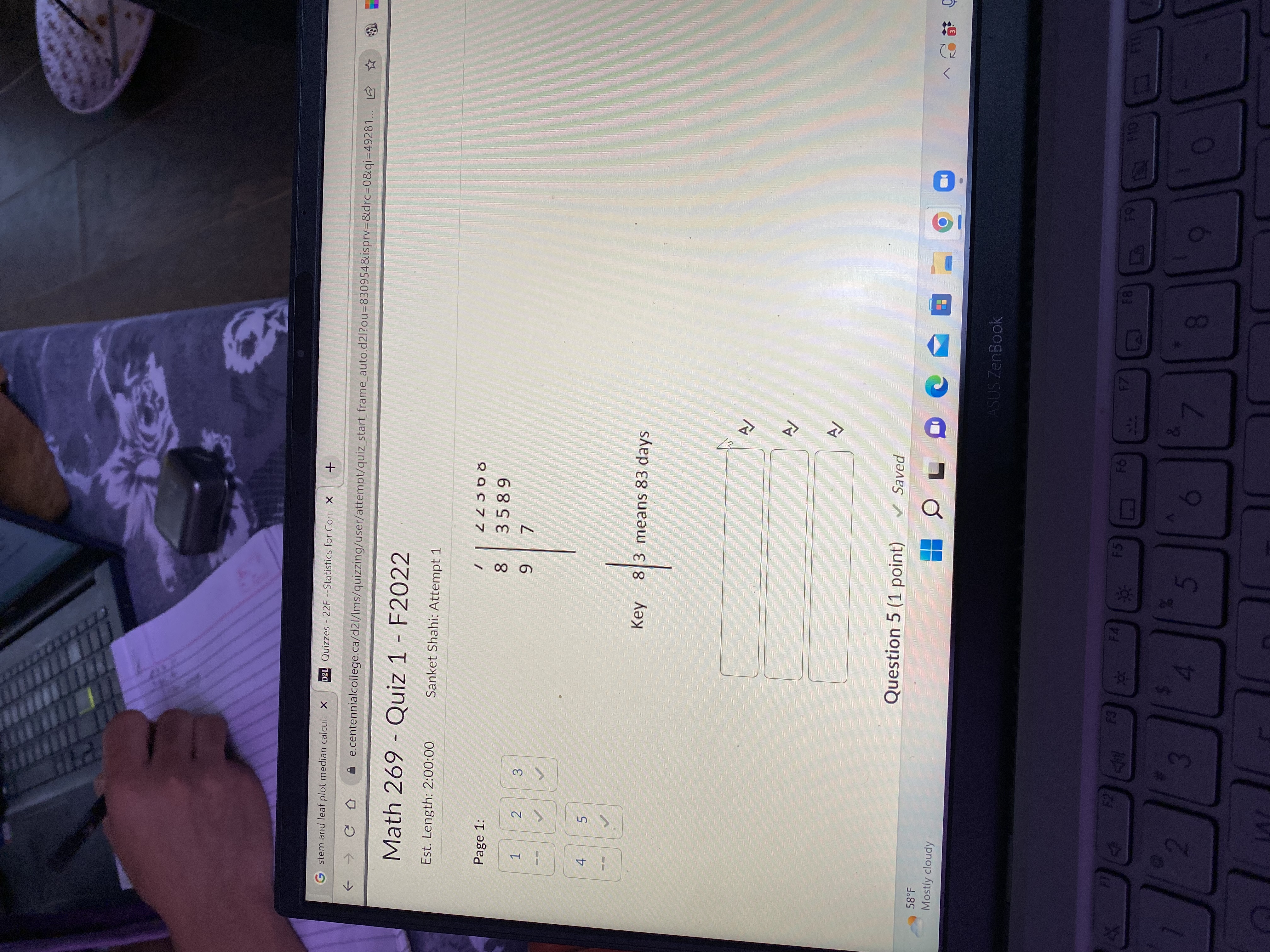 t median calcul X D21 Quizzes - 22F --Statistics