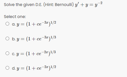 Solve the given D.E. (Hint: Bernoulli) y' ty