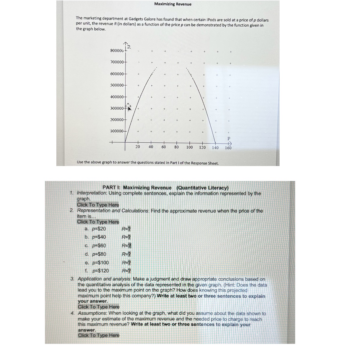 Maximizing Revenue The marketing department at