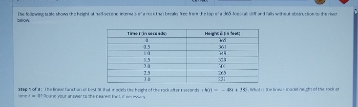 The following table shows the height at