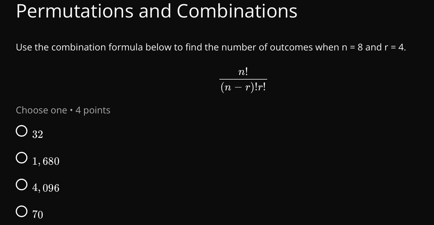 Permutations and Combinations Use the combination