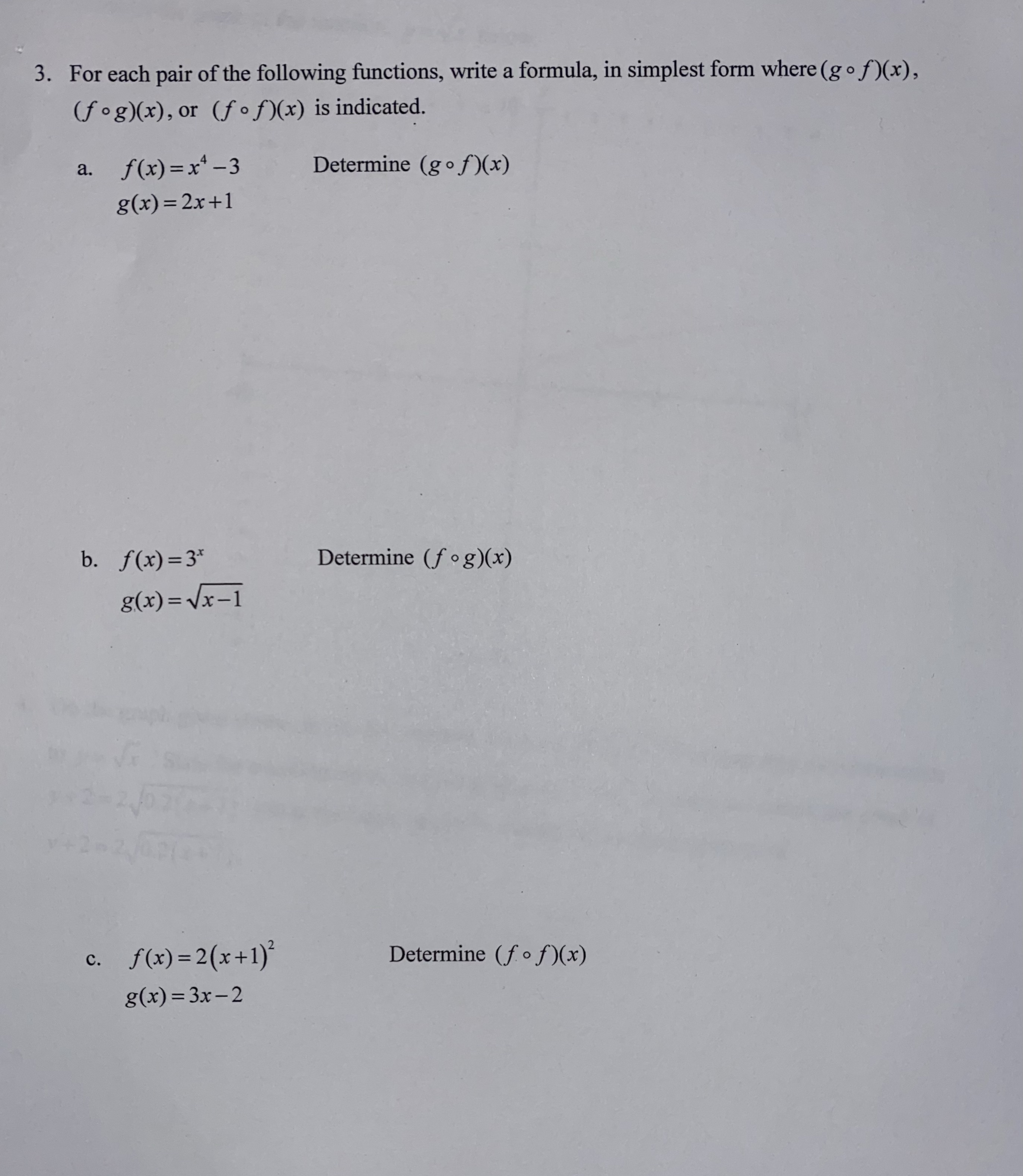 3. For each pair of the following functions,