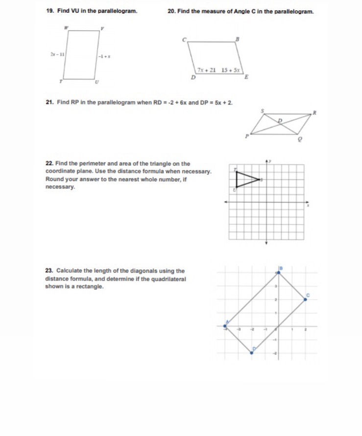 Solve with show work 19. Find VU in the