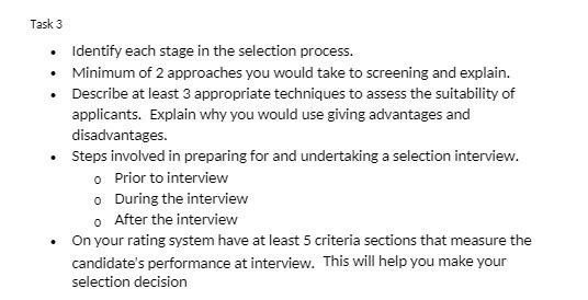 Task 3 . Identify each stage in the selection