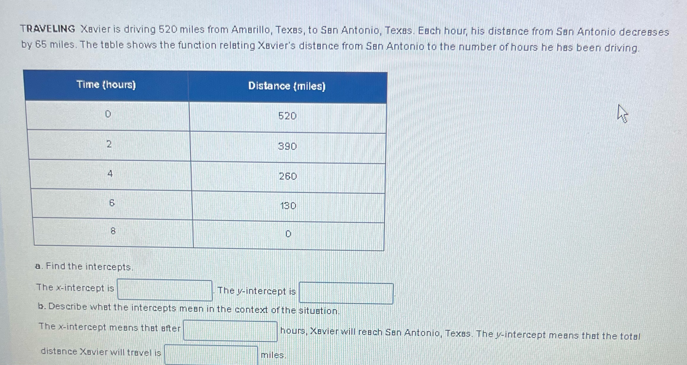 TRAVELING Xavier is driving 520 miles from