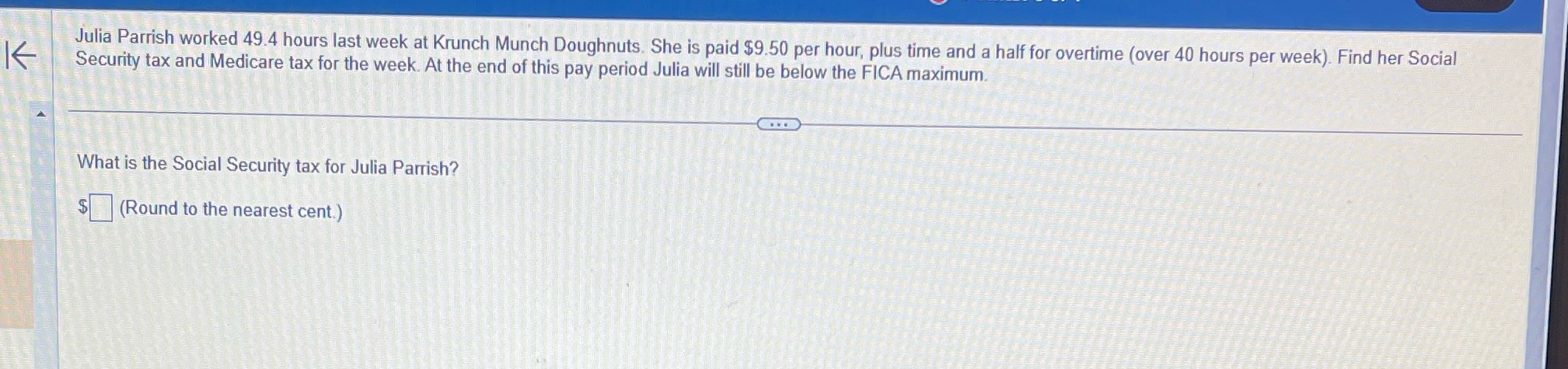 Julia Parrish worked 49.4 hours last week at