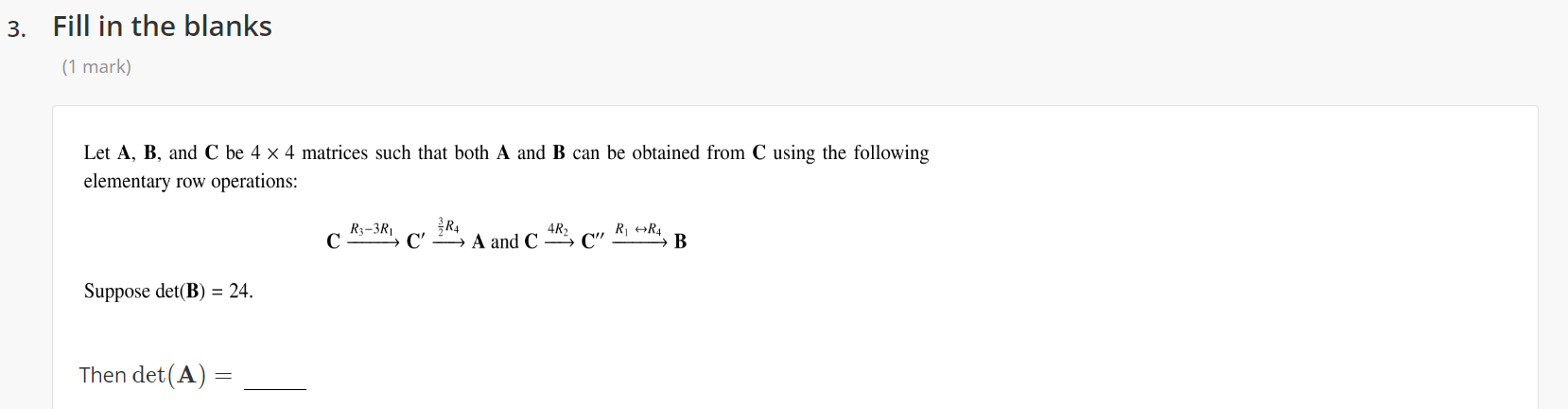 3. Fill in the blanks (1 mark) Let A, B, and C be