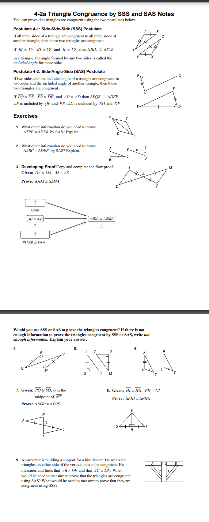 4-2a Triangle Congruence by SSS and SAS Notes You