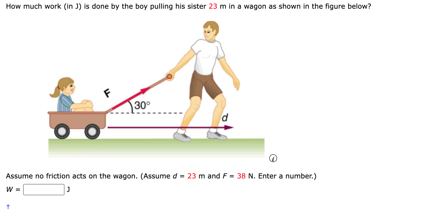 How much work (in J) is done by the boy pulling