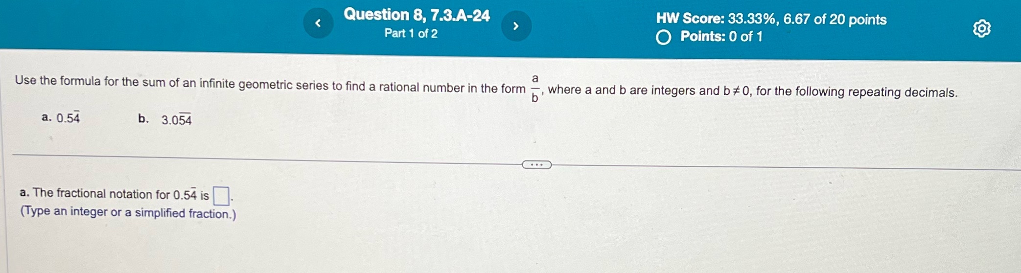 #8 answer to a and b Question 8, 7.3.A-24 HW