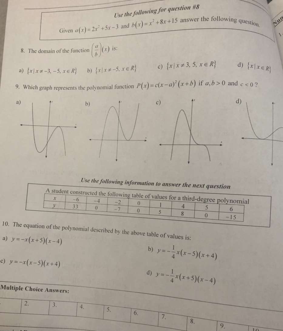 Use the following for question #8 NUI Given a(x)