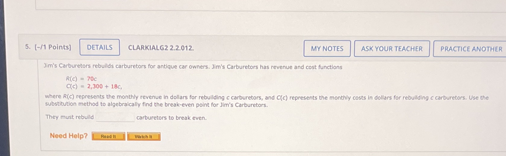 5. [-/1 Points] DETAILS CLARKIALG2 2.2.012. MY