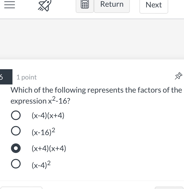 = Return Next 6 1 point Which of the following