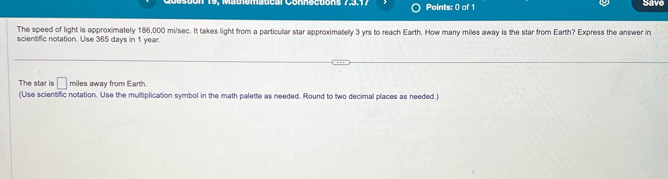#19 Mathematical Connections 7.3.17 Points: 0 of