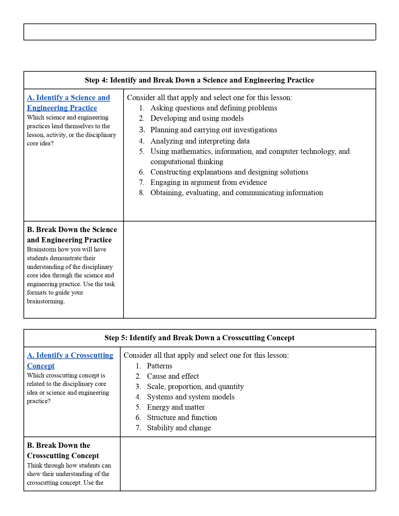CEG Three-Dimensional Science Planning Document