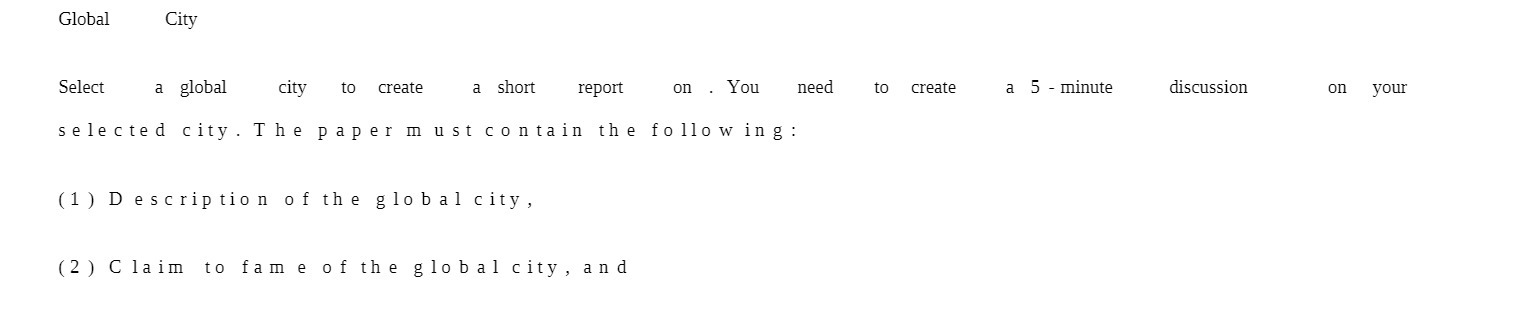 Global City Select a global city to create a