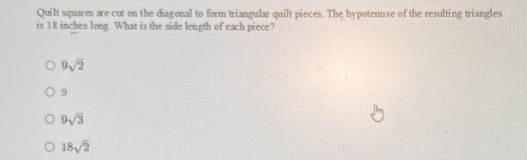 Quilt squares are cut on the diagonal to form