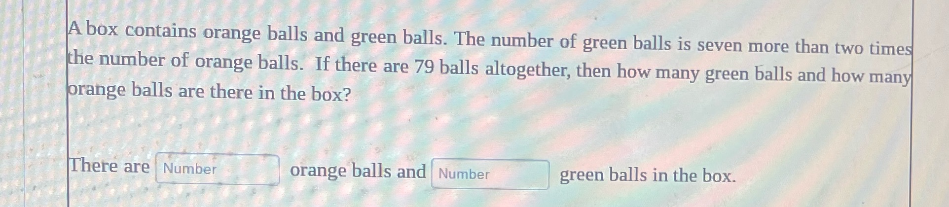 A box contains orange balls and green balls. The
