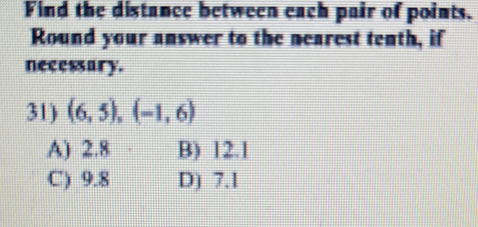 Find the distance between each pair of points.