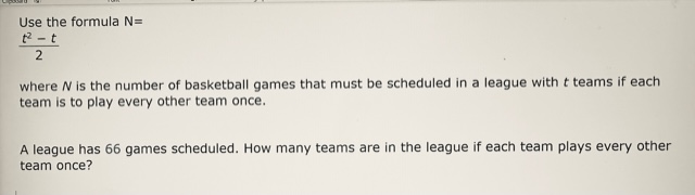 Use the formula N= t -t 2 where / is the number
