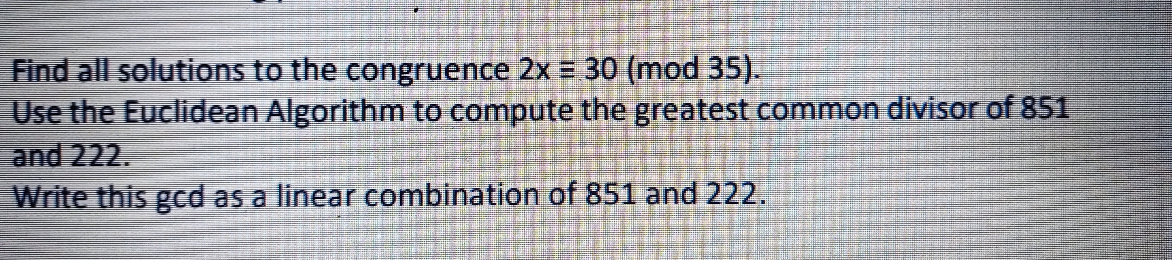 Find all solutions to the congruence 2x = 30 (mod