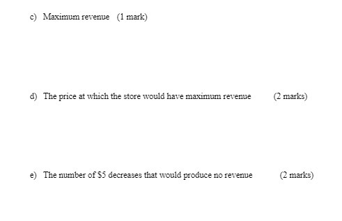 c) Maximum revenue (1 mark) d) The price at which