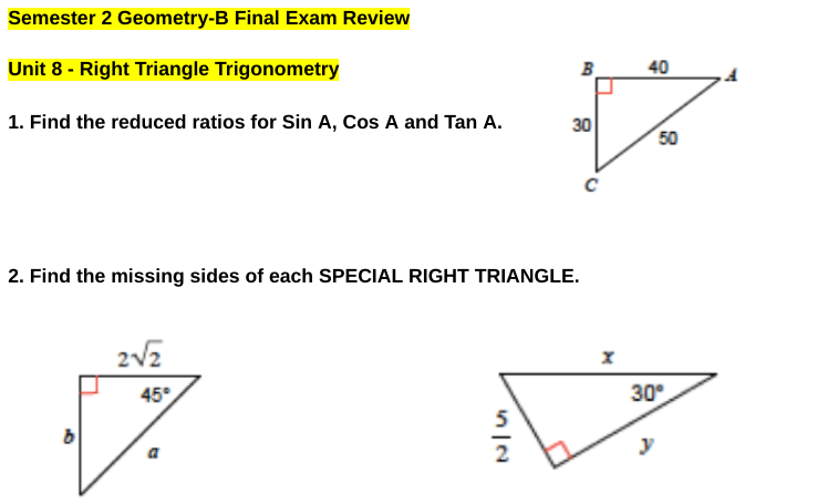 Geometry question Semester 2 Geometry-B Final