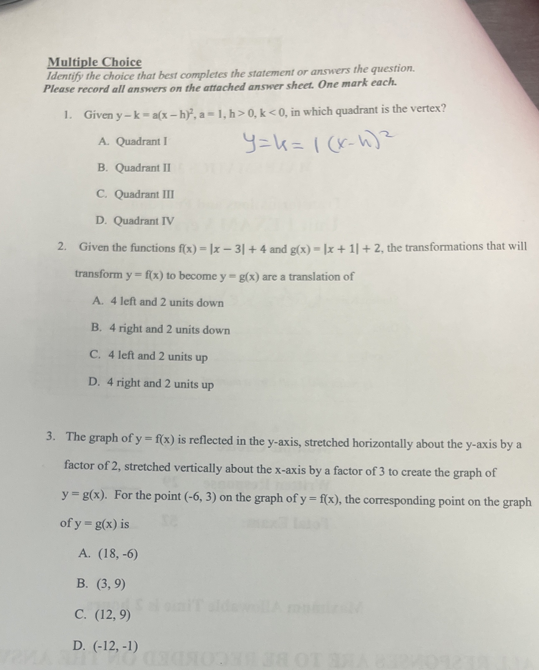 Multiple Choice Identify the choice that best