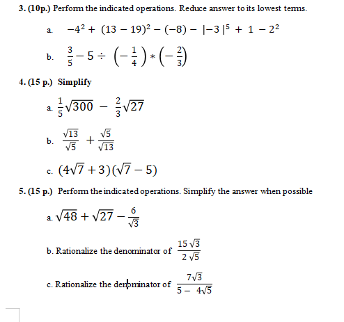 3. (10p.) Perform the indicated operations.