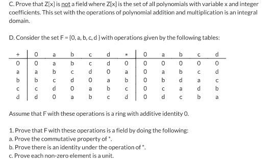 C. Prove that Z[x] is not a field where Z[x] is