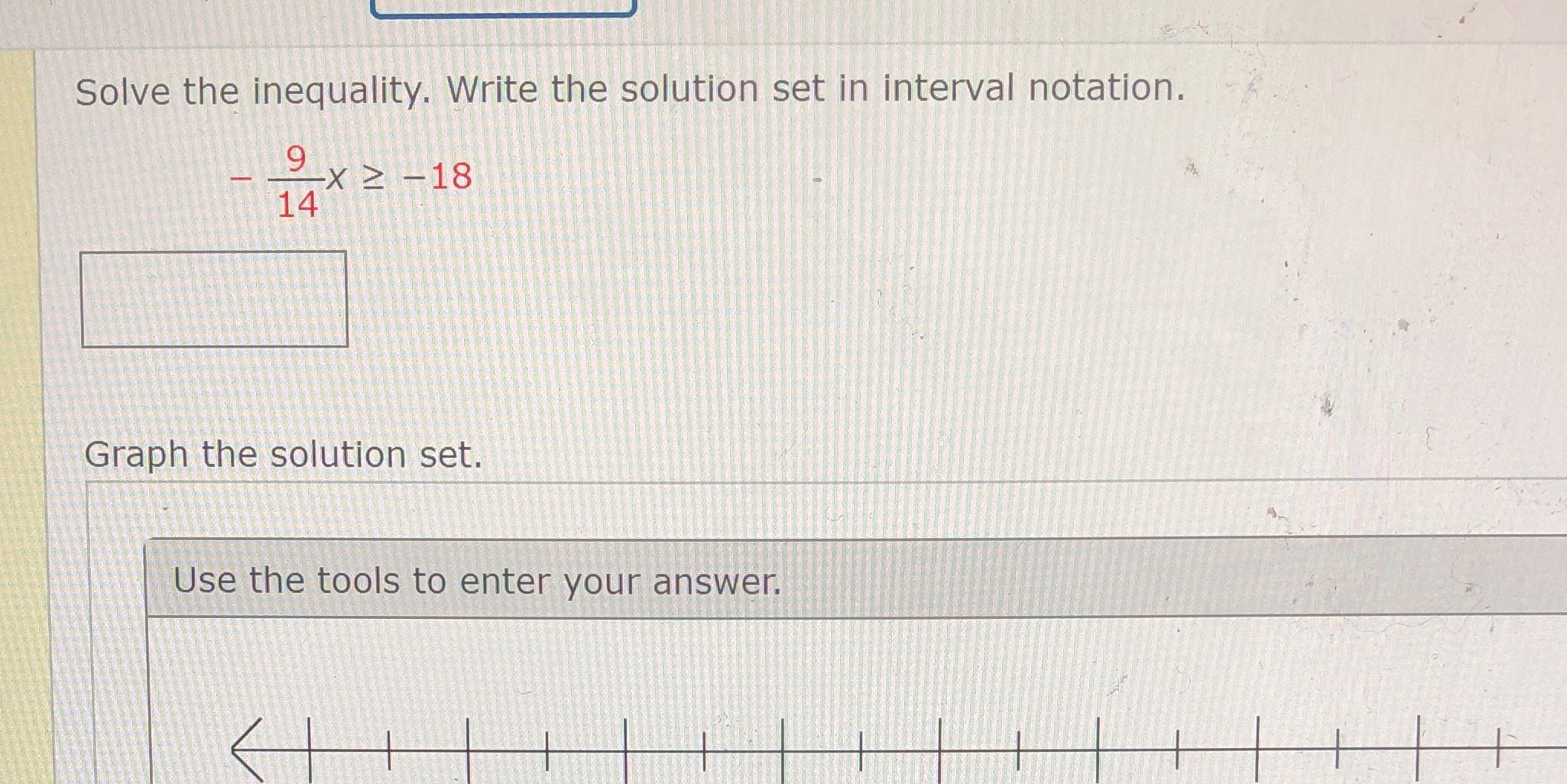 Solve the inequality. Write the solution set in