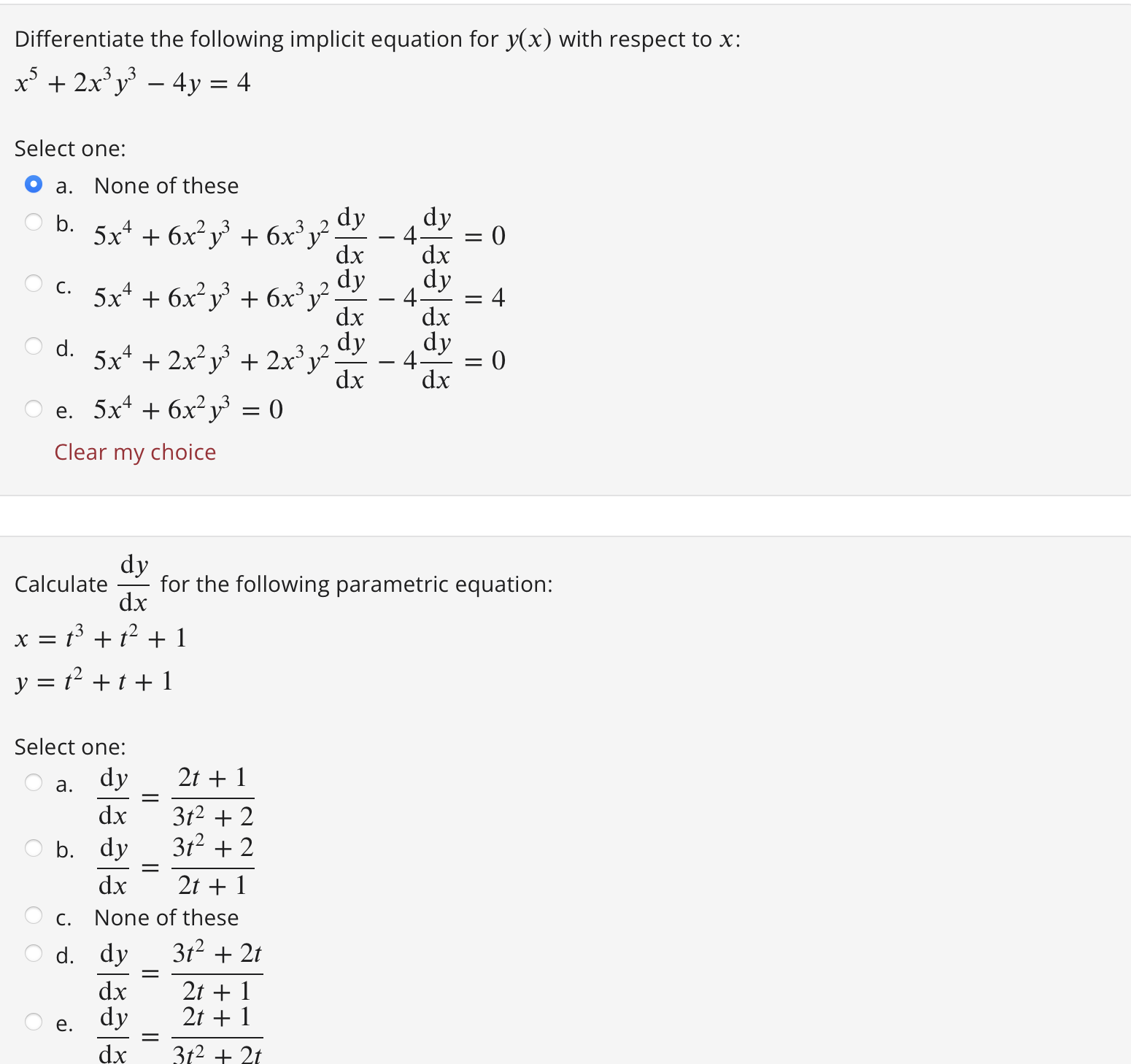 Differentiate the following implicit equation for