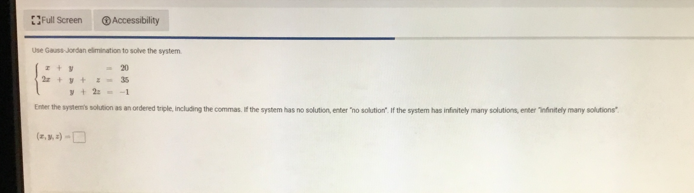 Full Screen Accessibility Use Gauss-Jordan
