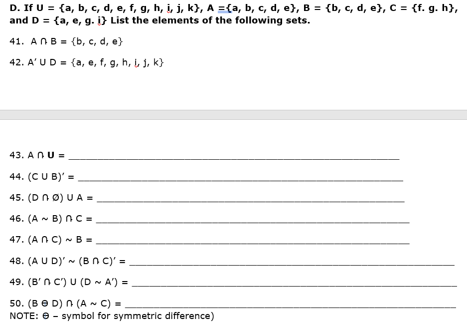 D. If U = {a, b, c, d, e, f, g, h, i, j, k}, A