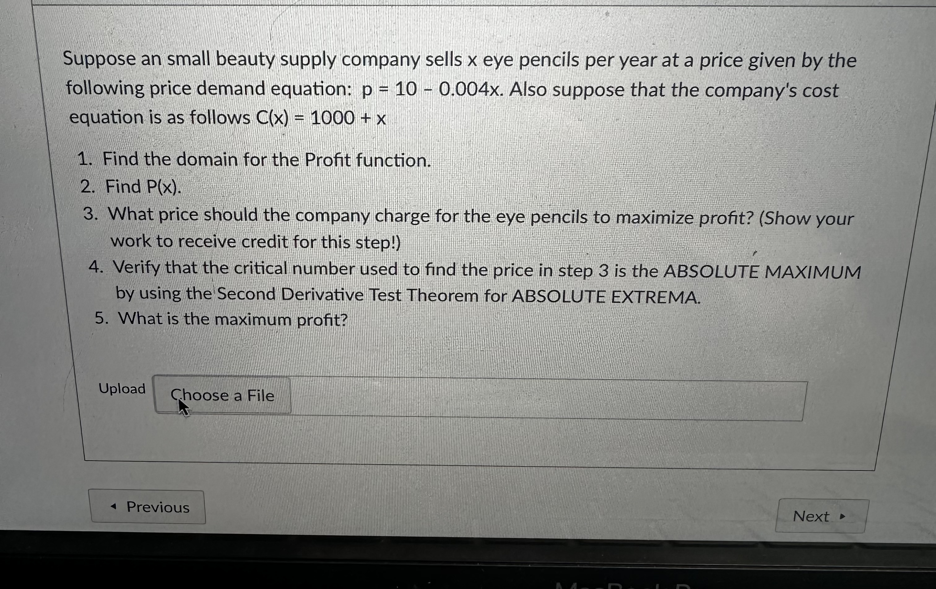 Suppose an small beauty supply company sells x