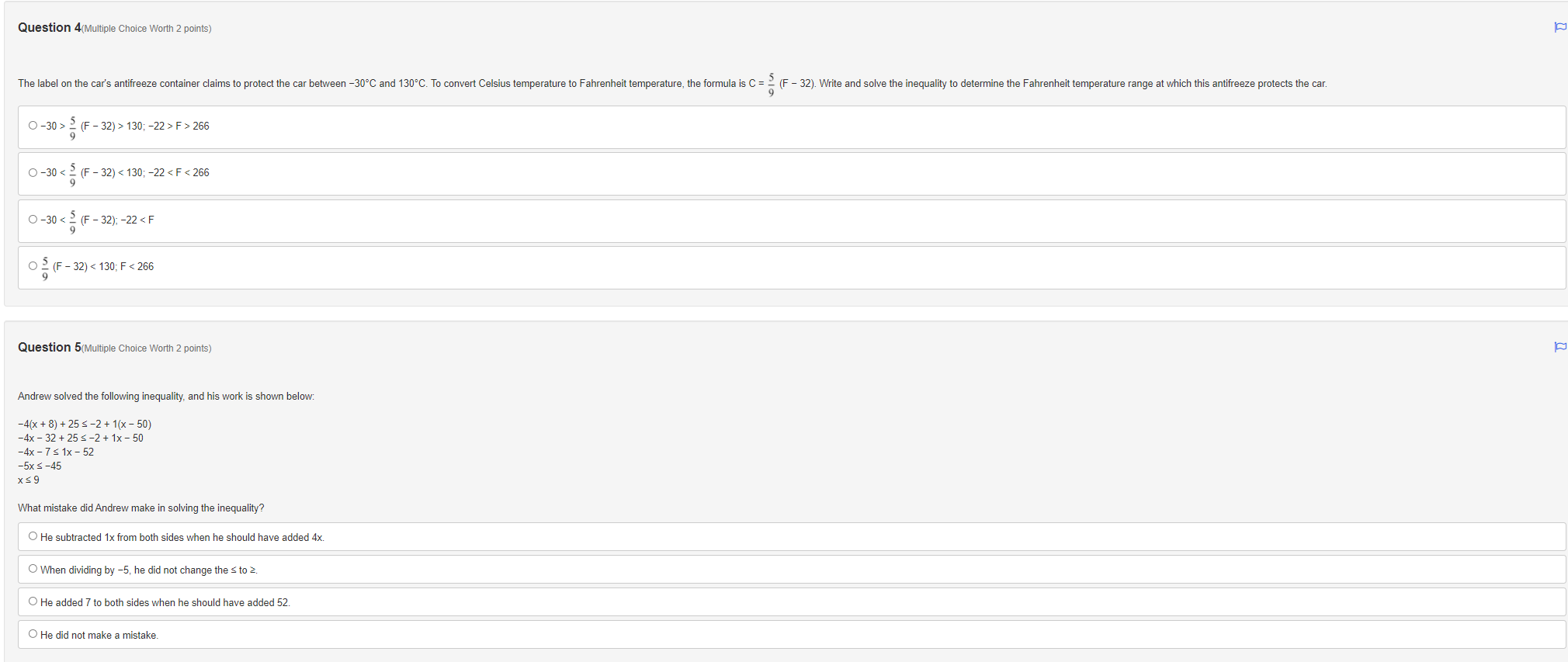 Question 1(Multiple Choice Worth 2 points) Which