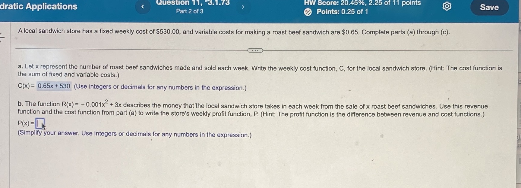 answer part b - ratic Applications Alocal