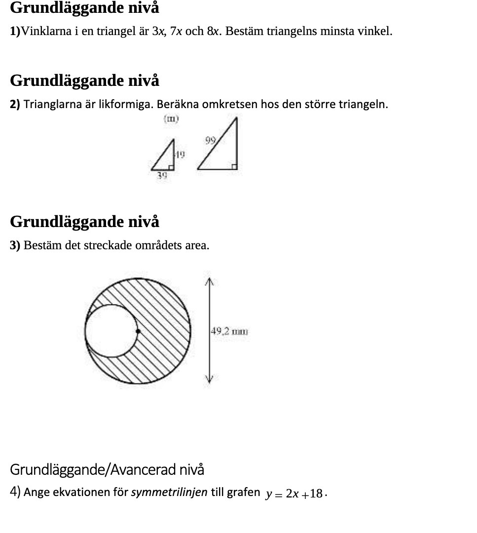 Grundlaggande niva 1) Vinklarna i en triangel ar