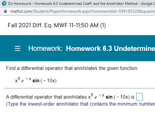 P Do Homework - Homework 6.3 Undetermined Coeff.