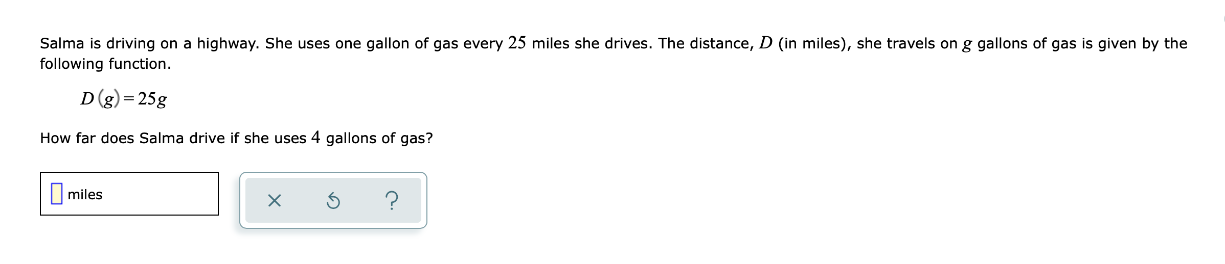 Salma is driving on a highway. She uses one