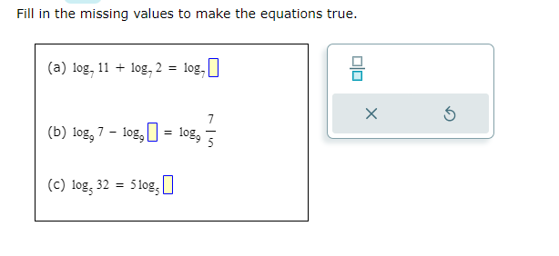 Fill in the missing values to make the equations