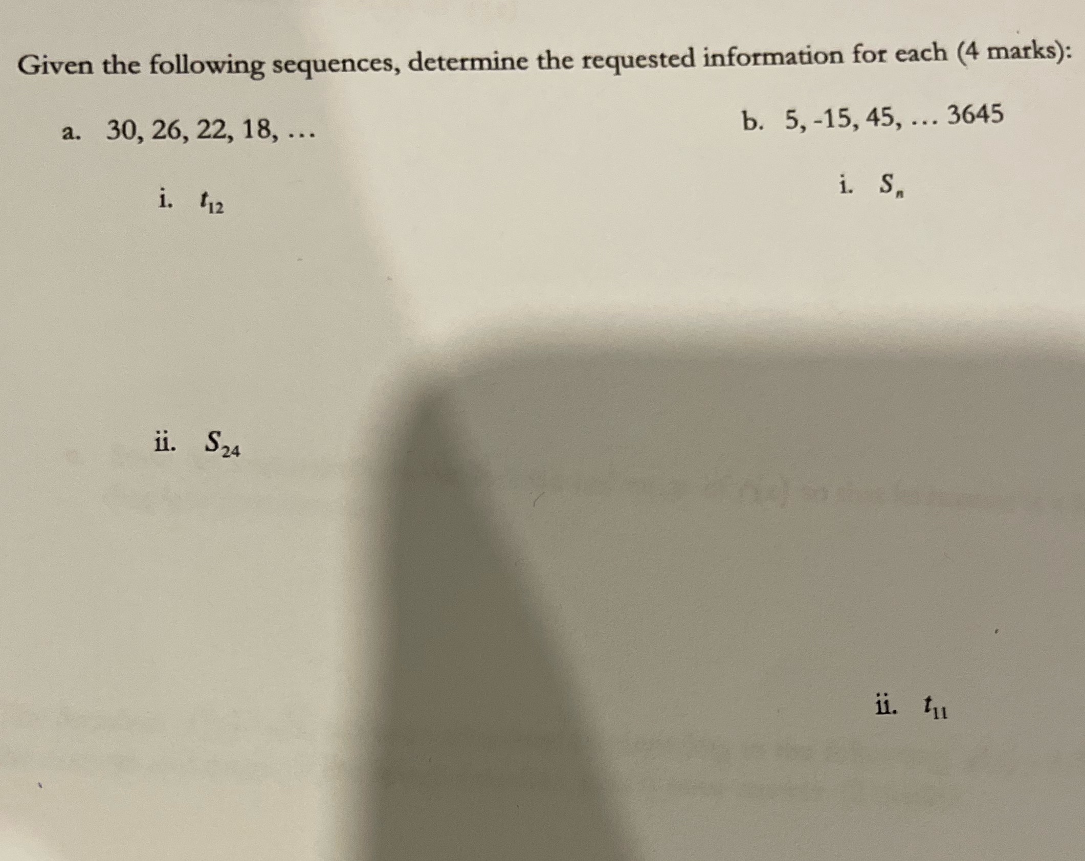 Given the following sequences, determine the