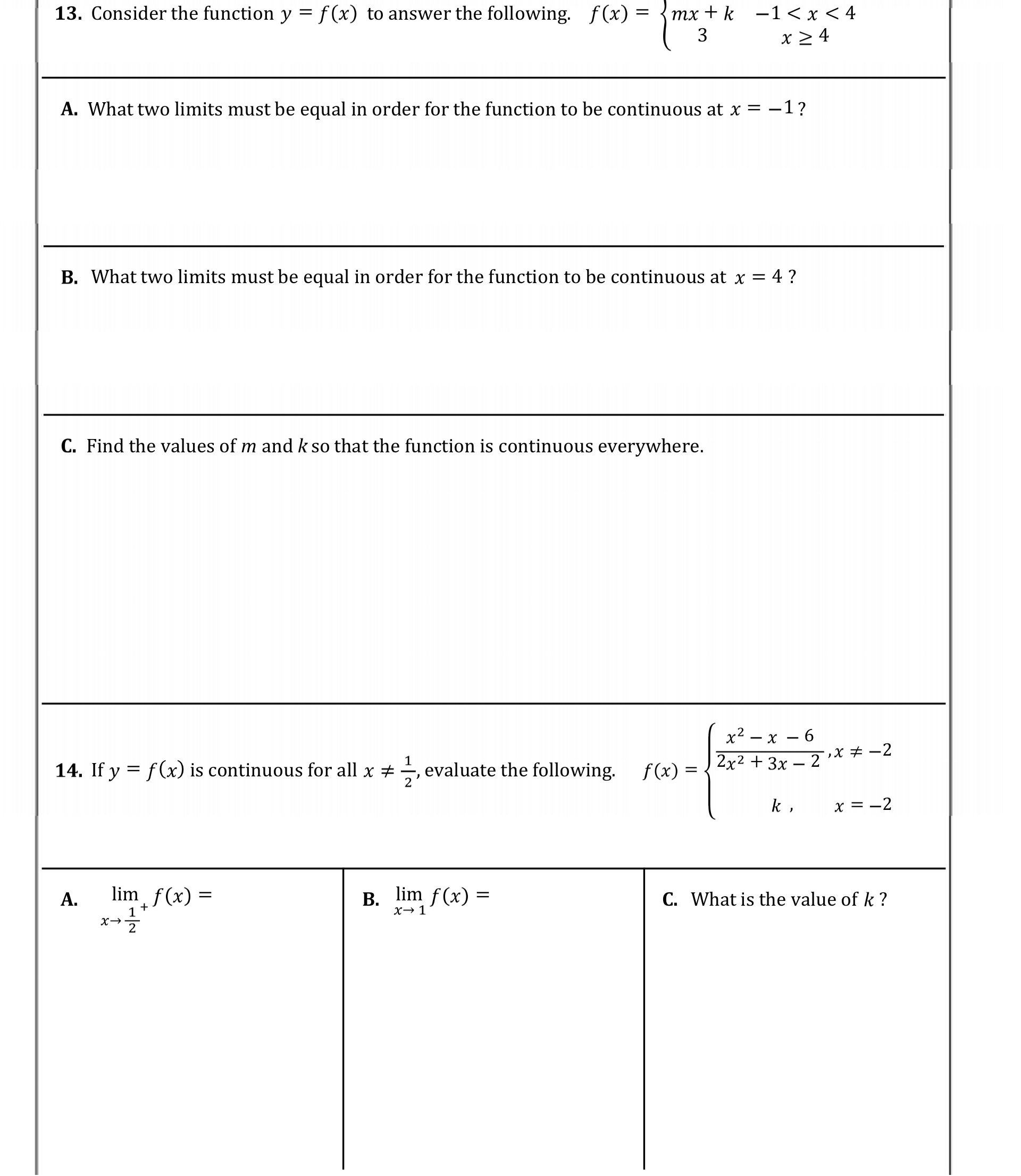 13. Consider the function y = f(x) to answer the