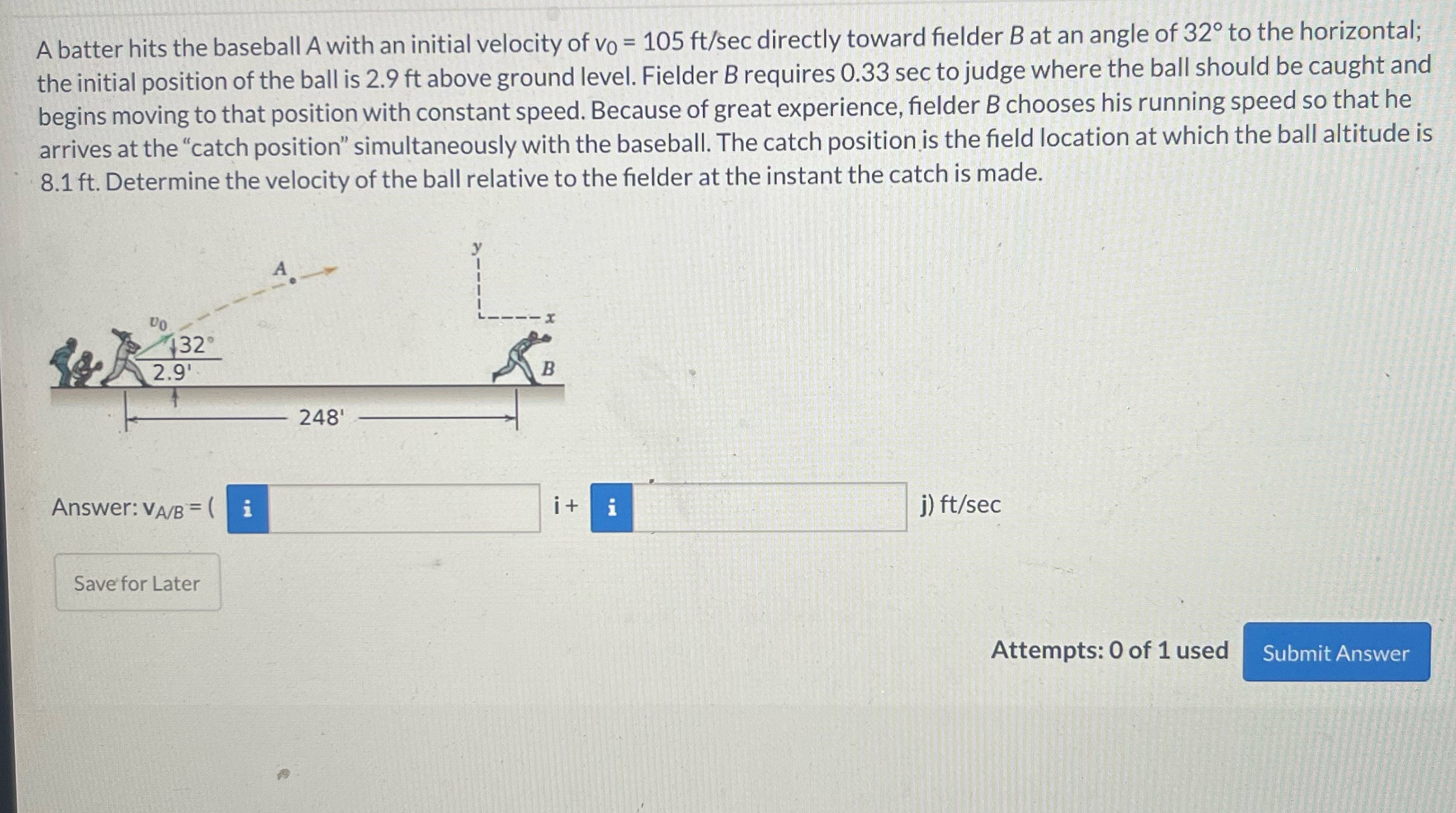 A batter hits the baseball A with an initial