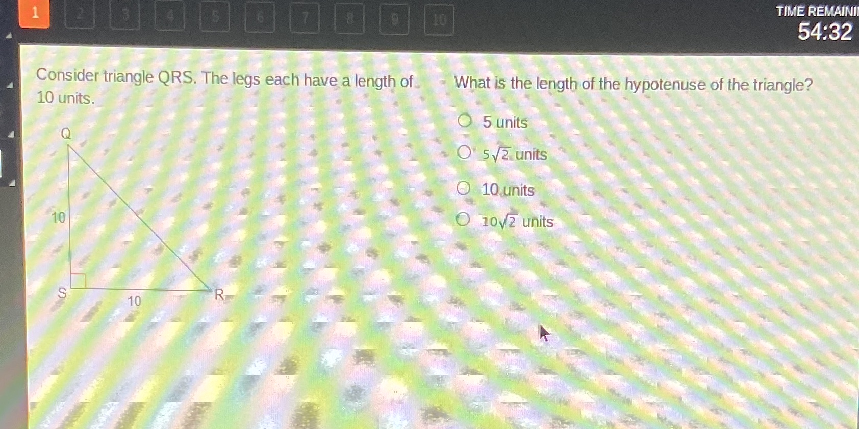 TIME REMAINI 1 54:32 Consider triangle QRS. The