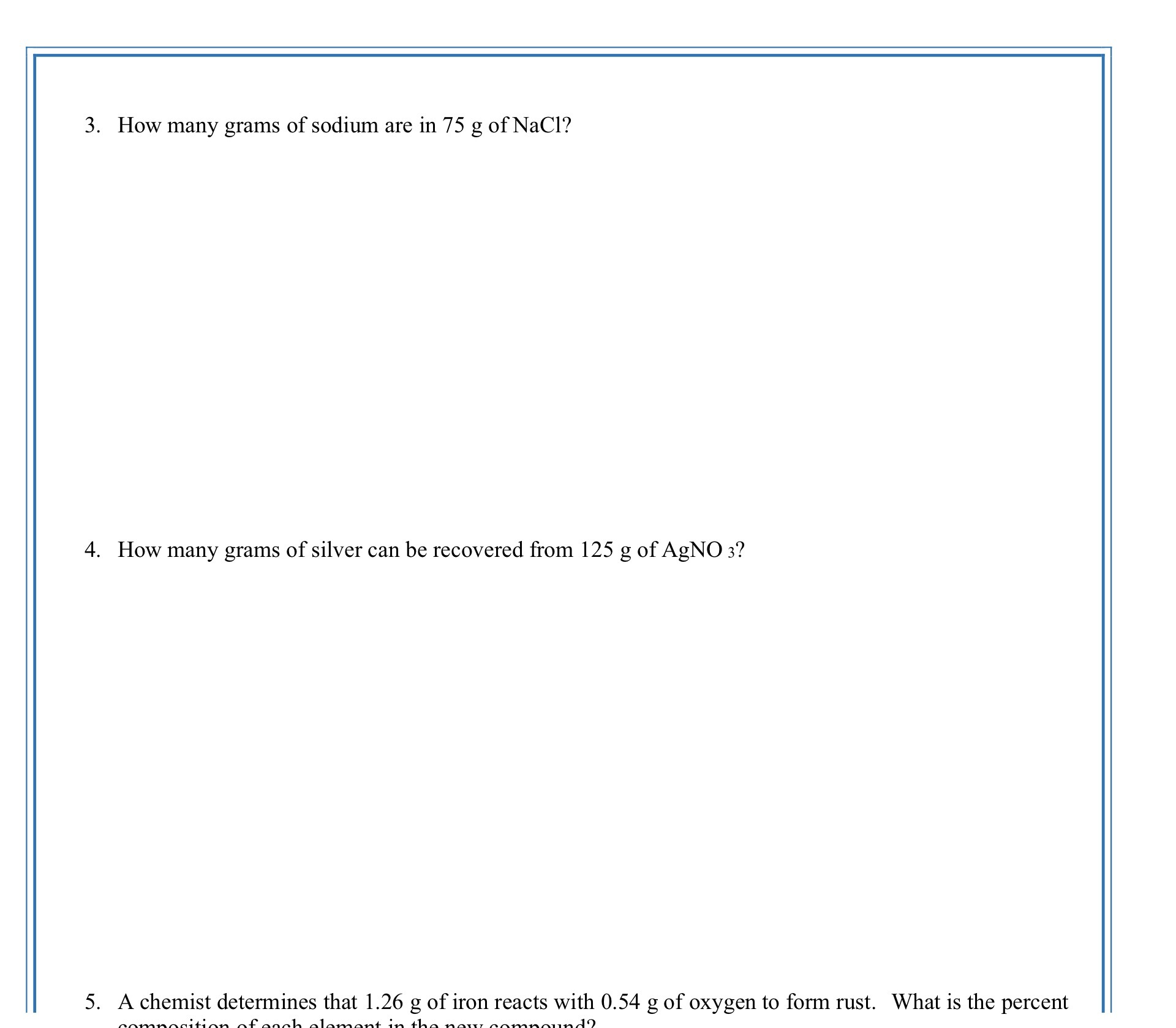 3. How many grams of sodium are in 75 g of NaCl?
