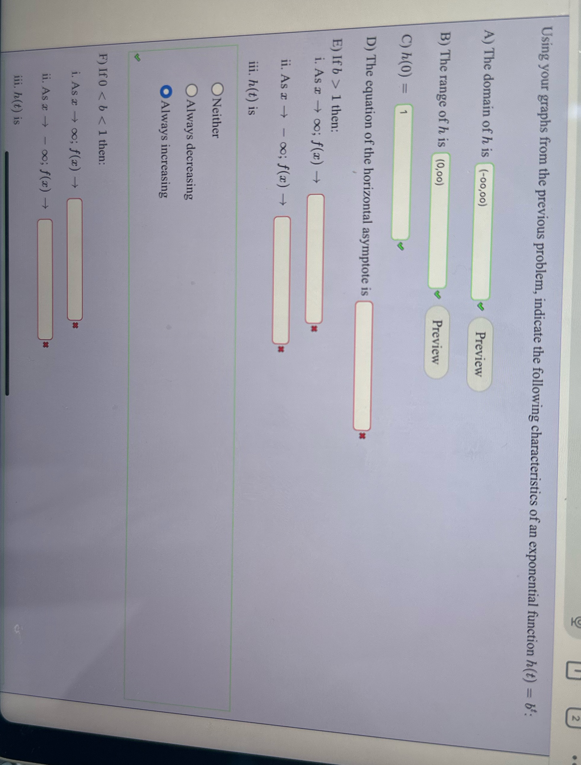 Using your graphs from the previous problem,