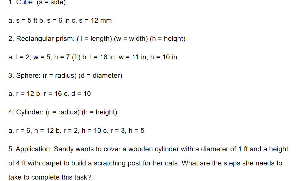 1. cube: (3 = Side) a.s=5ftb.s=6inc.s=12mm 2.