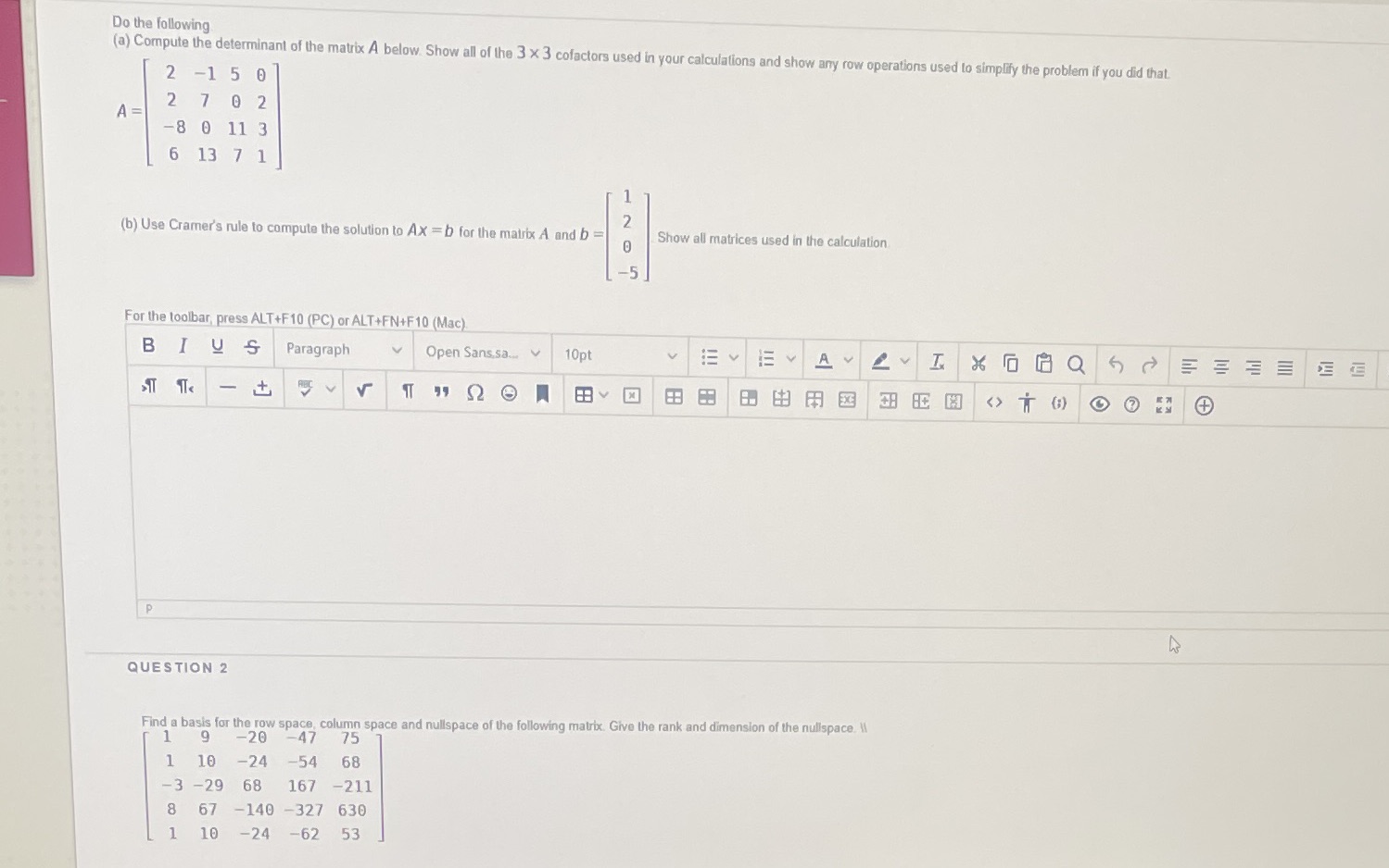 Homework 6 This is linear algebra question please