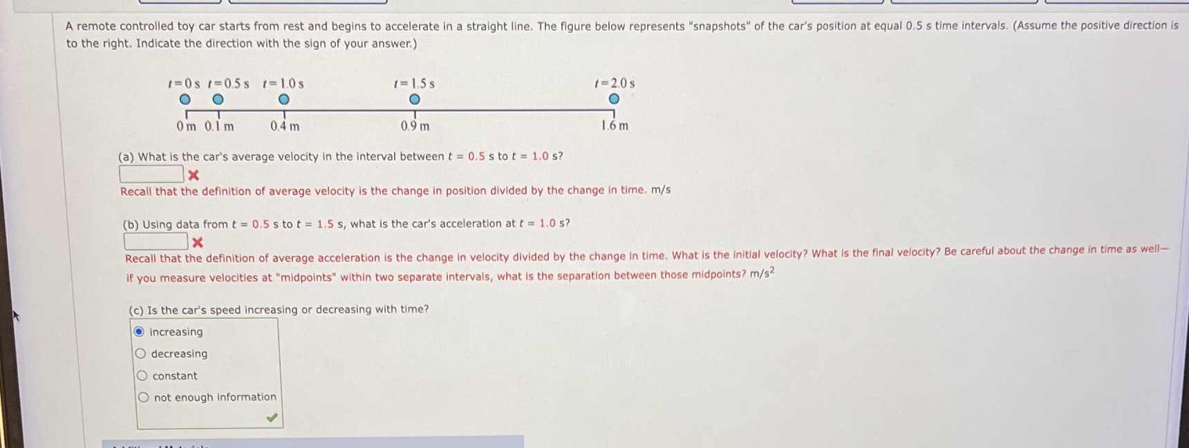 A remote controlled toy car starts from rest and